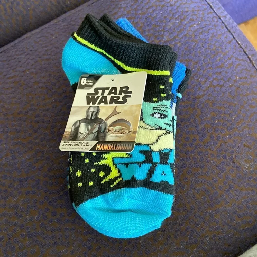 Star Wars The Mandalorian Disney Socks 6 Pairs Kids Size 4.5–8.5 Grogu Gift